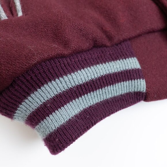 Vintage L.L. Bean Wool Varsity Bomber Jacket Burgundy Unisex Small - Picture 9 of 13